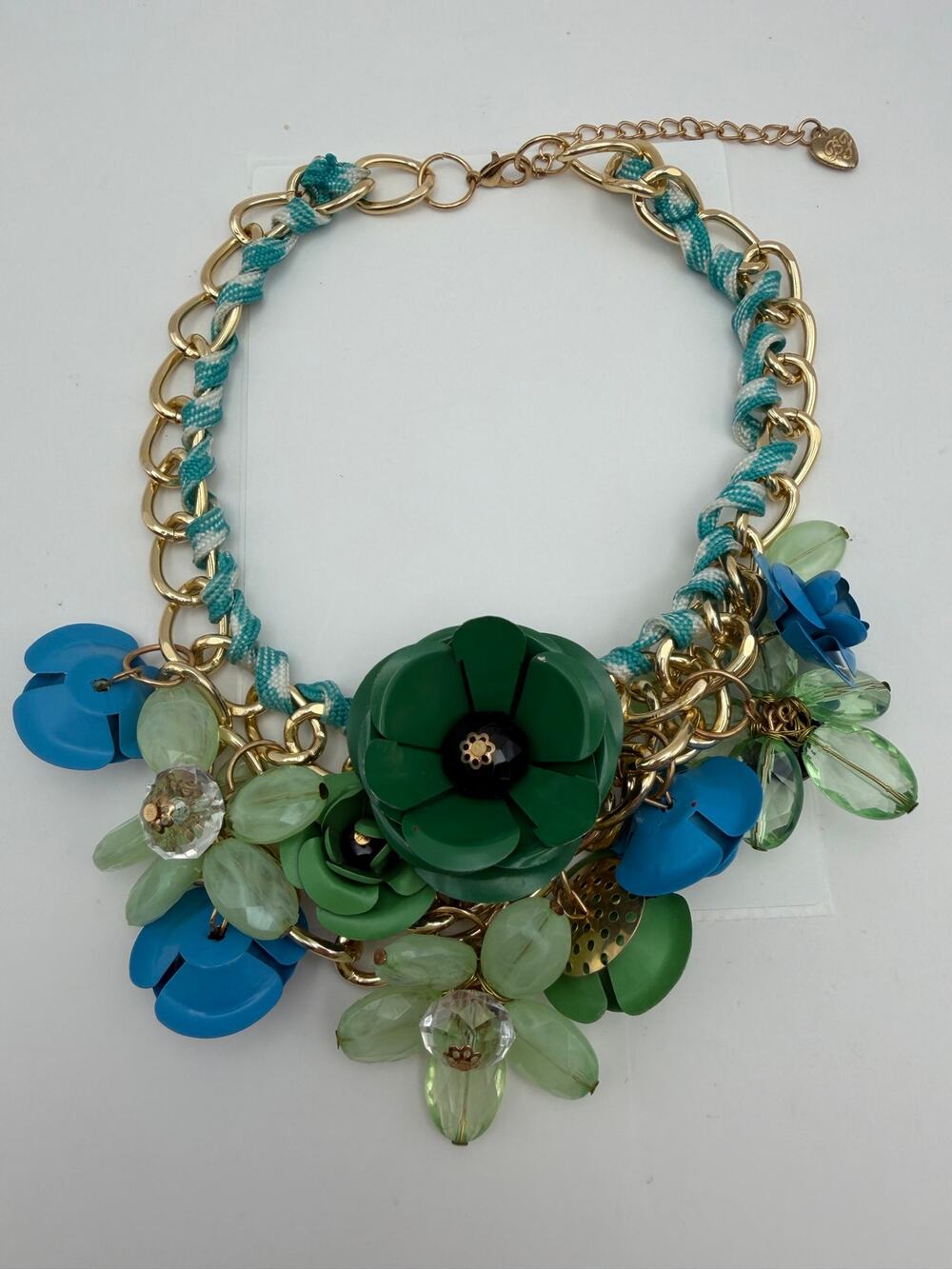 Betsey Johnson Statement Floral Bib Necklace Gold Tone Flowers Rhinestones